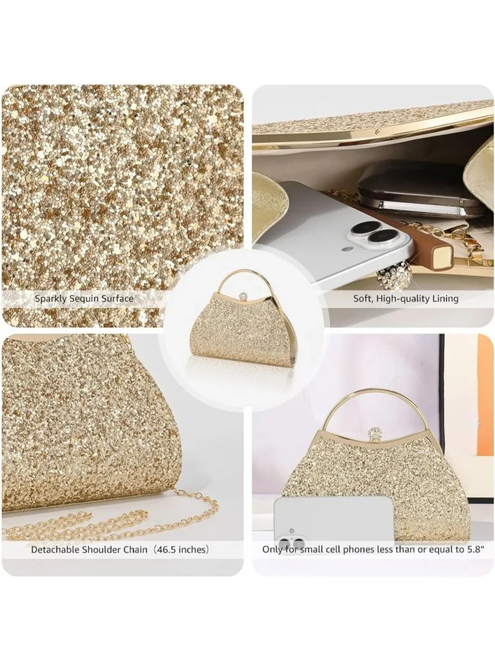 Women's Sequin Gold Y Glitter Pleated Clutch Purse Sparkly Wedding Evening Bag